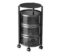 AMULONG Serving Trolley Carrello Cucina Carrello Portaoggetti Da Cucina Girevole E Rotondo Portafrutta Verdura In Acciaio Al Carbonio Dipensa o Bar(3 Tier)