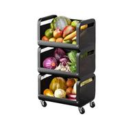 AMULONG Serving Trolley Carrello Cucina Carrello Portaoggetti Da Cucina In Acciaio Al Carbonio Impilabile Portafrutta E Verdura Con Ruote Per La Casa Dipensa o Bar(3 Tier)