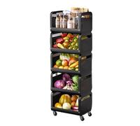 AMULONG Serving Trolley Carrello Cucina Carrello Portaoggetti Da Cucina In Acciaio Al Carbonio Impilabile Portafrutta E Verdura Con Ruote Per La Casa Dipensa o Bar(5 Tier)