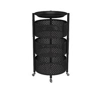 AMULONG Serving Trolley Carrello Cucina Carrello Rotante Rotondo Con Ruote In Metallo Portaoggetti Da Cucina Per Frutta E Verdura Dipensa o Bar(Black,3 Tier)