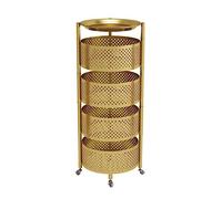 AMULONG Serving Trolley Carrello Cucina Carrello Rotante Rotondo Con Ruote In Metallo Portaoggetti Da Cucina Per Frutta E Verdura Dipensa o Bar(Gold,4 Tier)