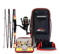 Amundson - Canna da pesca e mulinello ad espansione automatica, in grafite e carbonio, bobina in alluminio, kit portatile da viaggio e campeggio, per tutte le stagioni, esche da pesca per principianti