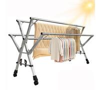 Amunpitic Stendino da Esterno Resistente Grande, stendibiancheria a 5 aste per carichi Pesanti con Ruote, Stendibiancheria da Esterno Allungabile, stendibiancheria in Acciaio Inossidabile (1.6m/5ft)