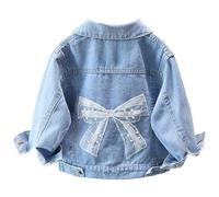 Amur Leopard Giacca di Jeans Ragazza con Maniche Lunghe Giubbotto Denim Ricamato per Primavera Autunno, Blu B, 110/3-4 Anni