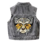 Amur Leopard Gilet di Jeans Bambini Giacca Denim senza Maniche Bambine e Ragazze Cappotti Outwear per Primavera Autunno, Nero, 110/3-4 Anni