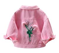Amur Leopard Ragazza Giacca di Jeans Cappotto Bambina con Maniche Lunghe Giubbotto Denim per Primavera Autunno, Rosa, 90/1-2 Anni