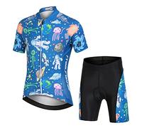 Amur Leopard Set da Ciclismo Bambino Maglia a Maniche Corte e Pantaloncini con Seduta Imbottita Completo da Ciclismo Bambini Ragazze, Gli Alieni nell'Universo, L/8-9 Anni