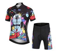 Amur Leopard Set da Ciclismo Bambino Maglia a Maniche Corte e Pantaloncini con Seduta Imbottita Completo da Ciclismo Bambini Ragazze, Guerra Robotica, XL/10-11 Anni
