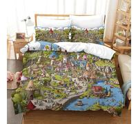 Amusement Park Set Di Biancheria Da Letto,Fantasy Castle Moderna Set Di Copripiumini Con Stampa 3D Morbido Con Chiusura A Cerniera 3 Pezzi Per Ragazzi E Ragazze Double（200x200cm）