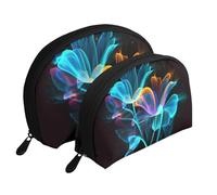 Amusement Ride - Trousse portatile per cosmetici, organizer da viaggio con cerniera e scomparti interni, Fiori al neon, Taglia unica