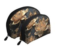 Amusement Ride - Trousse portatile per cosmetici, organizer da viaggio con cerniera e scomparti interni, Boho Oro Fiori di Loto, Taglia unica