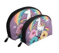 Amusement Ride - Trousse portatile per cosmetici, organizer da viaggio con cerniera e scomparti interni, Unicorns Ciambella Arcobaleno, Taglia unica