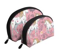Amusement Ride - Trousse portatile per cosmetici, organizer da viaggio con cerniera e scomparti interni, Unicorni rosa., Taglia unica