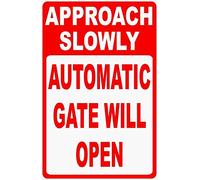 amusFlynnel Cartello di avvertimento Approach Slowly Automatic Gate Will Open Sign Prevent Injuries & Damage to Electronic Gates Road Sign Business Sign 30,5 x 40,6 cm alluminio metallo latta segno
