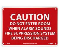 amusFlynnel Segnale di avvertimento di sicurezza, Caution Do Not Enter Room When Alarm Sounds Fire Suppression System Being DISCHARGED cartello stradale cartello aziendale 20,3 x 30,5 cm in alluminio