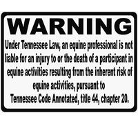 amusFlynnel Segnale di avvertimento Tennessee Equine Liability Law Sign. § 44-20-105 Inform Patrons at Your Horse Riding Facility of Your Company Rules. Cartello stradale in metallo da 30,5 x 40,6 cm