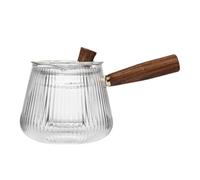 AMUSLESUR Bollitore di Vetro per Tè e Tisane Manico in Legno a Strisce, Design Giapponese, Capacità Adatta per Casa e Ufficio, Resistente al Calore per Piano Induzione