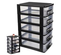 AMUSLESUR Cassettiera in Plastica Nera 5 Cassetti per Desktop e Ufficio, Organizer Multifunzionale per Ordinare e Conservare Oggetti Design Semplice e Compatto