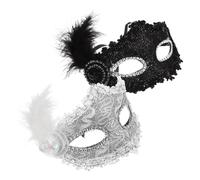 AMUSLESUR Maschere a Pennacchio per Carnevale 2 Pezzi, Maschera Delicata Plume in Materiale Resistente, Decorazioni per Feste di Halloween e Cosplay, Ornamento Viso Bianco e Nero per Donna