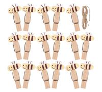 AMUSLESUR Mini Mollette con Spago di Juta a Forma di Ape 50 Clip Decorative per Appendere e Sacchetti Snack, per Decorazioni Casa e Ufficio