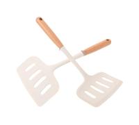 AMUSLESUR Set 2 Pezzi Spatole Cucina in Silicone Manico Ergonomico in Legno, Resistenti al Calore, per Pesce e Bistecche su Griglie e Pizza