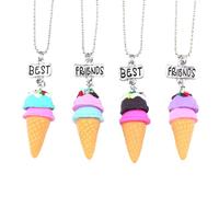 AMUSLESUR Set 4 Pezzi Collane Amicizia per Bambine con Pendente Gelato in Resina e Lega, Incisione Personalizzata, Leggero e Sicuro per Uso Prolungato, Compleanno e Natale