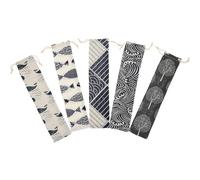 AMUSLESUR Set 5 Pezzi Sacchetti da Viaggio in Cotone e Lino per Cannucce e Posate, Leggeri e Pieghevoli Design a Coulisse, per Viaggi e Organizzazione Stili multipli