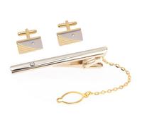 AMUSLESUR Set Polsini da Uomo e Fermacravatta Elegante Oro in Lega con Pietre Brillanti, Resistente All’usura e Adatto a Tutte le Occasioni