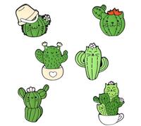 AMUSLESUR Spille da Bavero a Forma di Gatto e Cactus in Lega Verde, 6 Pezzi, Decorazione Creativa e Versatile per Abbigliamento e Accessori alla Moda Stili multipli