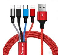 Amuvec Cavo di Ricarica USB 3A, 4 in 1 1.2M Intrecciato con Connettori di 2*iP/Tipo C/Micro USB, Cavo di Ricarica Rapida per Phone 17 16 15, Samsung Galaxy, Honor View, Sony, Moto, Xiaomi, Kindle, PS5