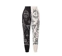 Amuver Pantaloni da donna Boho Hippie Harem Pantaloni alti Smock Vita Stampato Patchwork Pantaloni della tuta Yoga 90S Goth Baggy Casual Pantaloni, Bianco/nero, M
