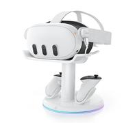 AMVR Stazione di Ricarica Magnetica per Meta Quest 3/3S | Stand VR RGB, 2 Batterie per Controller, Protezione Sovraccarico, Salvaspazio, Senza Adattatore