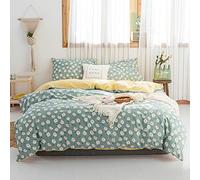 AMWAN Copripiumino con motivo floreale a margherita in stile Garden, matrimoniale, comodo set di biancheria da letto floreale in 100% cotone, elegante copripiumino con motivo floreale bianco e verde