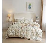 AMWAN Copripiumino floreale botanico fresco, set di biancheria da letto da giardino in cotone, trapunta vintage chic, estetica floreale boho con cerniera