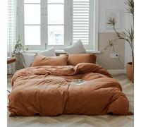 AMWAN Set copripiumino in jersey di cotone lavorato a maglia, tinta unita, colore zucca, lussuoso e morbido, per letto matrimoniale, 3 pezzi, 1 copripiumino e 2 federe