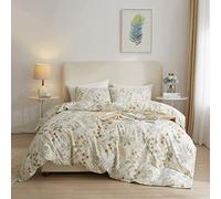 AMWAN Set Copripiumino King Size Bianco Floreale in Cotone - Biancheria da Letto Chic Con Fiore Botanico - Stile Giardino Vintage Con 2 Federe 264 x 228 cm