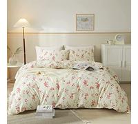 AMWAN Set Copripiumino Queen Stile Giardino - Elegante Collezione Floreale Rosa e Bianca in Cotone 100% - Boho Estetico con Motivi Botanici