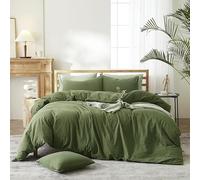 AMWAN Set copripiumino Twin XL, in morbido cotone lavato, 3 pezzi, con 1 copripiumino e 2 federe, stile semplice, colore: verde oliva, misura XL