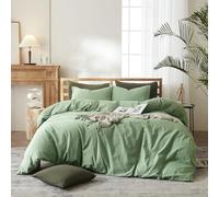 AMWAN Set di biancheria da letto con copripiumino per letto matrimoniale, 100% morbido cotone lavato, tinta unita, 3 pezzi, con 2 federe, verde chiaro bohémien