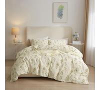 AMWAN Set di biancheria da letto Cottagecore in 100% cotone con motivo floreale giallo floreale botanico floreale vintage floreale completo copripiumino completo con lacci con cerniera