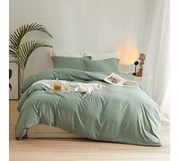 AMWAN Set di biancheria da letto in morbida microfibra lavata, 3 pezzi, 1 copripiumino da 203,2 x 228,6 cm con 2 federe, verde chiaro, moderno, morbido, con chiusura a cerniera, colore: verde salvia