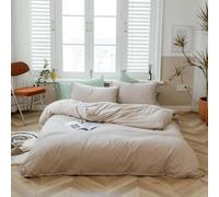 AMWAN Set di biancheria da letto in tinta unita color albicocca beige con copripiumino matrimoniale XL grigio talpa kaki in jersey di cotone stile semplice beige marrone chiaro copripiumino