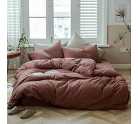 AMWAN - Set di biancheria da letto king size con copripiumino rosso mattone tinta unita in cotone lavorato a maglia, stile semplice, collezione di biancheria da letto, 1 copripiumino con 2 federe