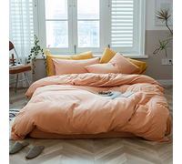 AMWAN Set di biancheria da letto matrimoniale color rosa pesca, 100% cotone lavorato a maglia, tinta unita, qualità alberghiera, set di biancheria da letto di lusso, 1 copripiumino con 2 federe