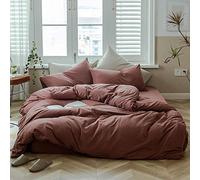 AMWAN Set di biancheria da letto matrimoniale in cotone lavorato a maglia, in tinta unita, stile semplice, in jersey di cotone, tinta unita, collezione di biancheria da letto, 1 copripiumino con 2