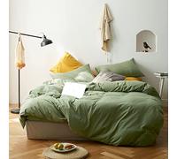 AMWAN Set di biancheria da letto matrimoniale XL in morbido jersey di cotone lavorato a maglia, colore verde avocado, 3 pezzi con 1 copripiumino e 2 federe