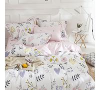 AMWAN Set di biancheria da letto per ragazze con copripiumino floreale per letto matrimoniale XL, in cotone, con motivo floreale bianco e rosa, motivo con rami kawaii, per bambini e adolescenti, con