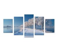 AMXBZC 5 pezzi Quadri Moderno Piante Albero naturale lungo il lago Soggiorno Decorazioni,Camera da Letto Bagno,Cucina Ufficio,Sala da Pranzo Bar Quadri(blu)-100x200cm Non incorniciato