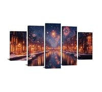 AMXBZC 5 pezzi Quadri Moderno Piante Bellissima città invernale Poster Soggiorno -Quadro Camera Da Letto,Cucina Sala Da Pranzo Bagno e Ufficio Stampe su tela(porpora)-55x100cm Incorniciato