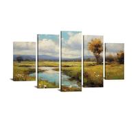 AMXBZC 5 pezzi Quadri Moderno Piante Paesaggi naturali retrò Poster Soggiorno -Quadro Camera Da Letto,Cucina Sala Da Pranzo Bagno e Ufficio Stampe su tela(verde)-80x150cm Incorniciato